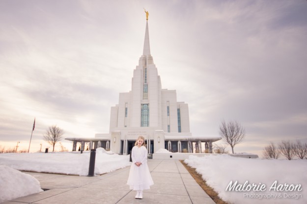 MalorieAaron, photography, winter, baptism, portraits, LDS, temple, 8-year-old, girl