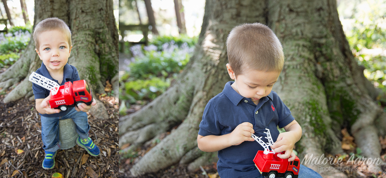 MalorieAaron, photography, Davenport, Iowa, 2-year-old, boy, children, photographer, two, duck-creek-park, toy, fire-truck